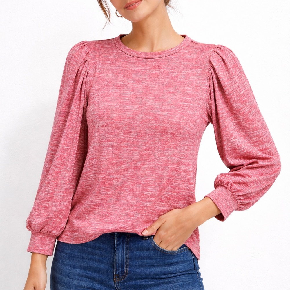 Banana Republic Luxspun Heathered Pink Puff Sleeve Knit Top S
